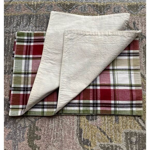 Simple Plaid over Plaid Linen Cotton Blend 4 Table Placemats - Picture 7 of 9